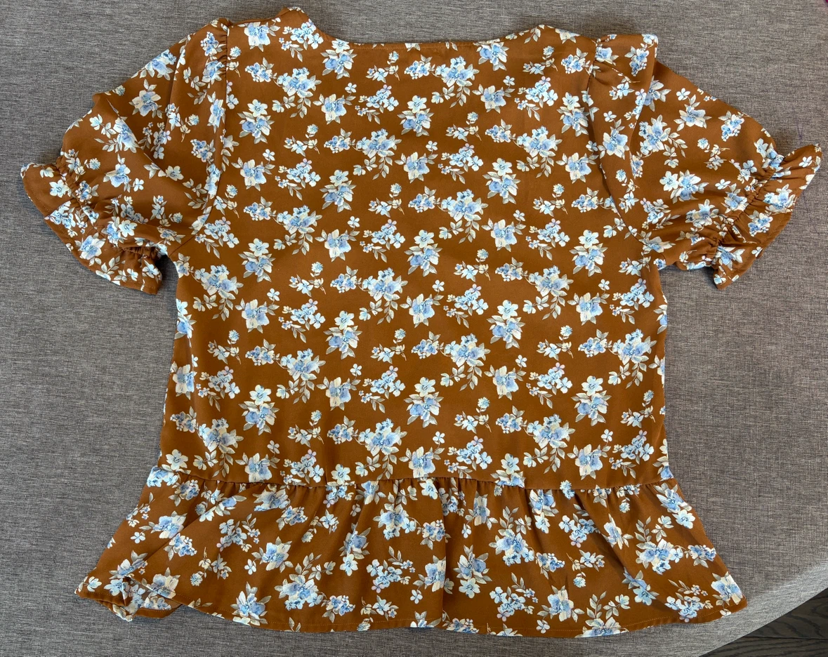 Anthropologie Pleione Floral Brown Ruched Peplum Blouse XL - photo 2