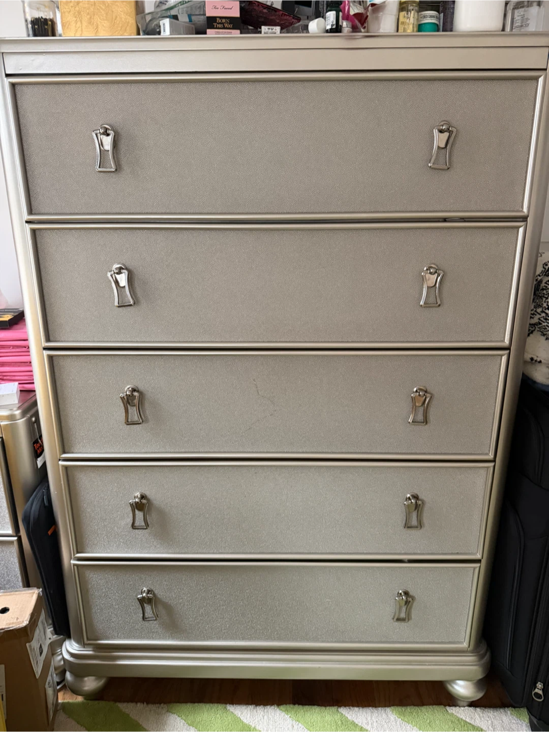 Silver 5-Drawer Dresser and night stand
