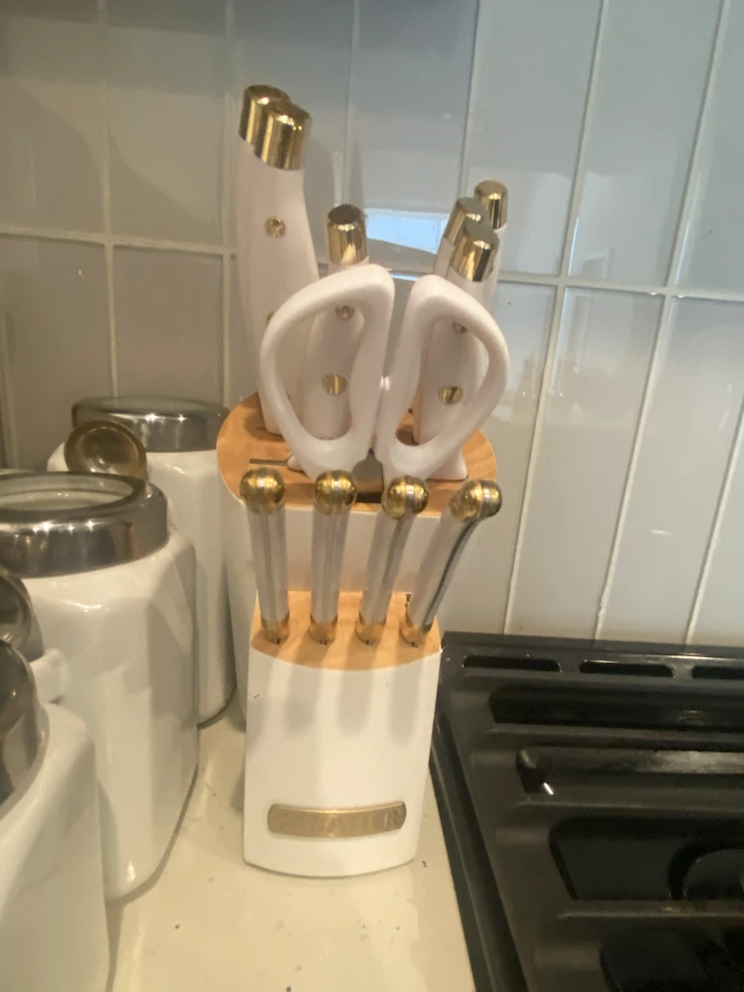 White Knife Set with Gold Accents
