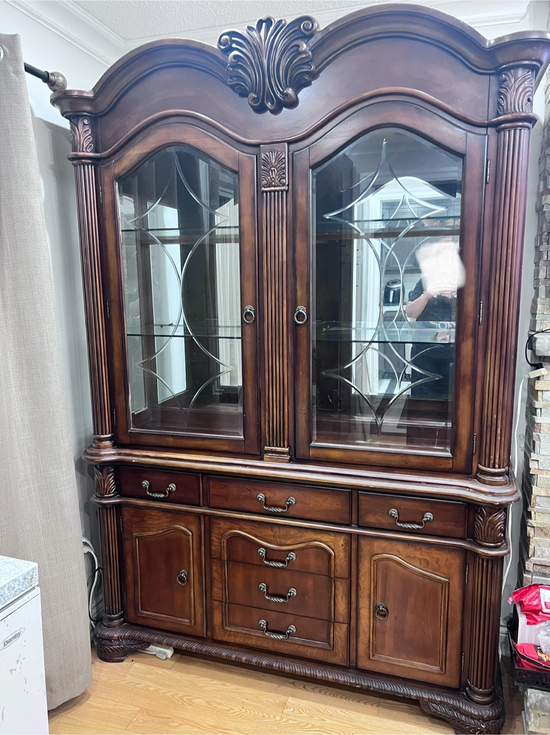 Wooden China Cabinet with Glass Doors