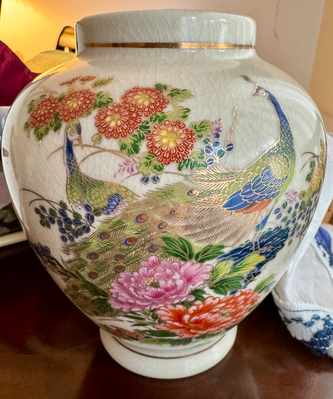Vintage Peacock Floral Ceramic Vase