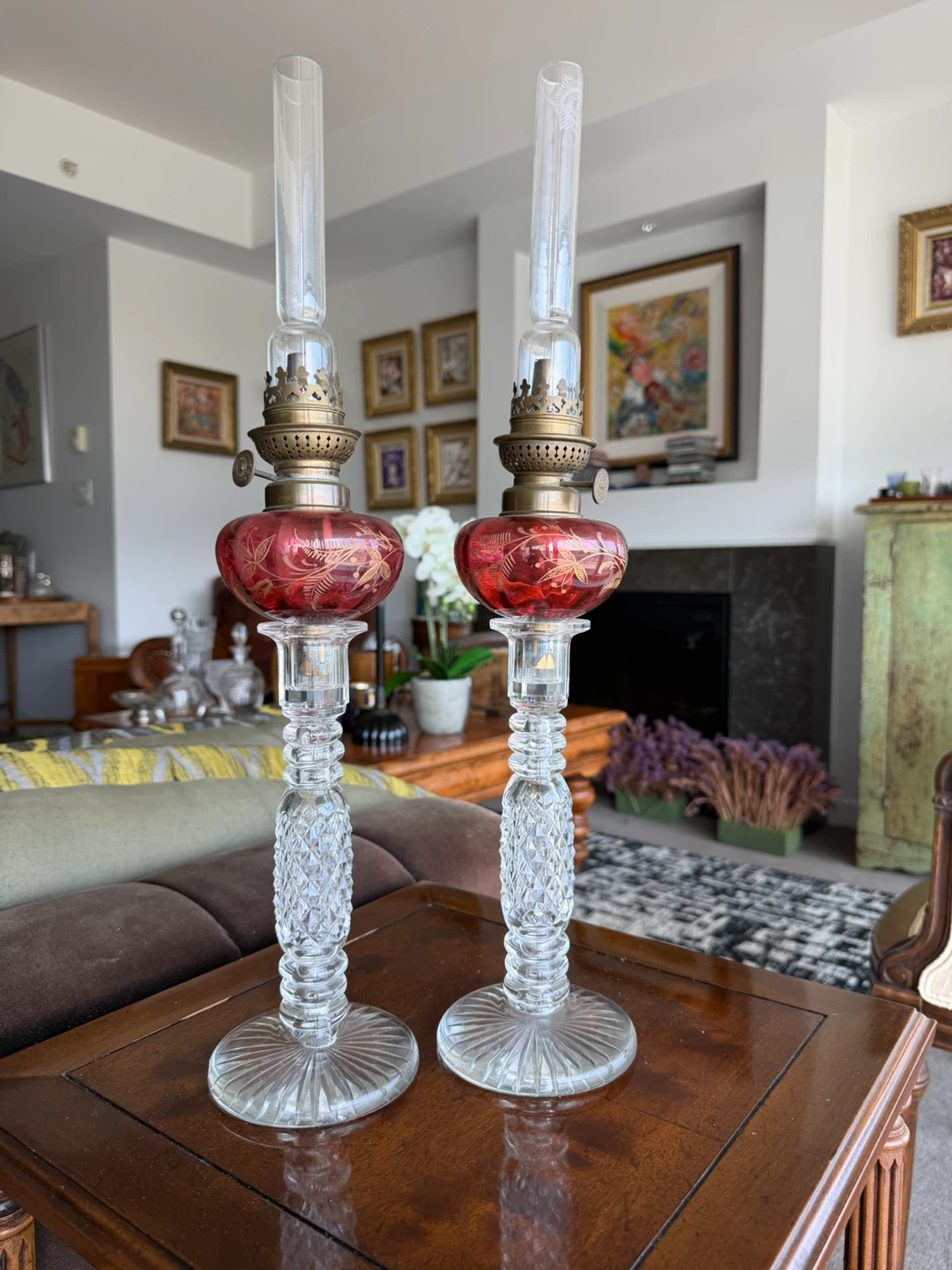 Antique Kerosene Lamps - Pair