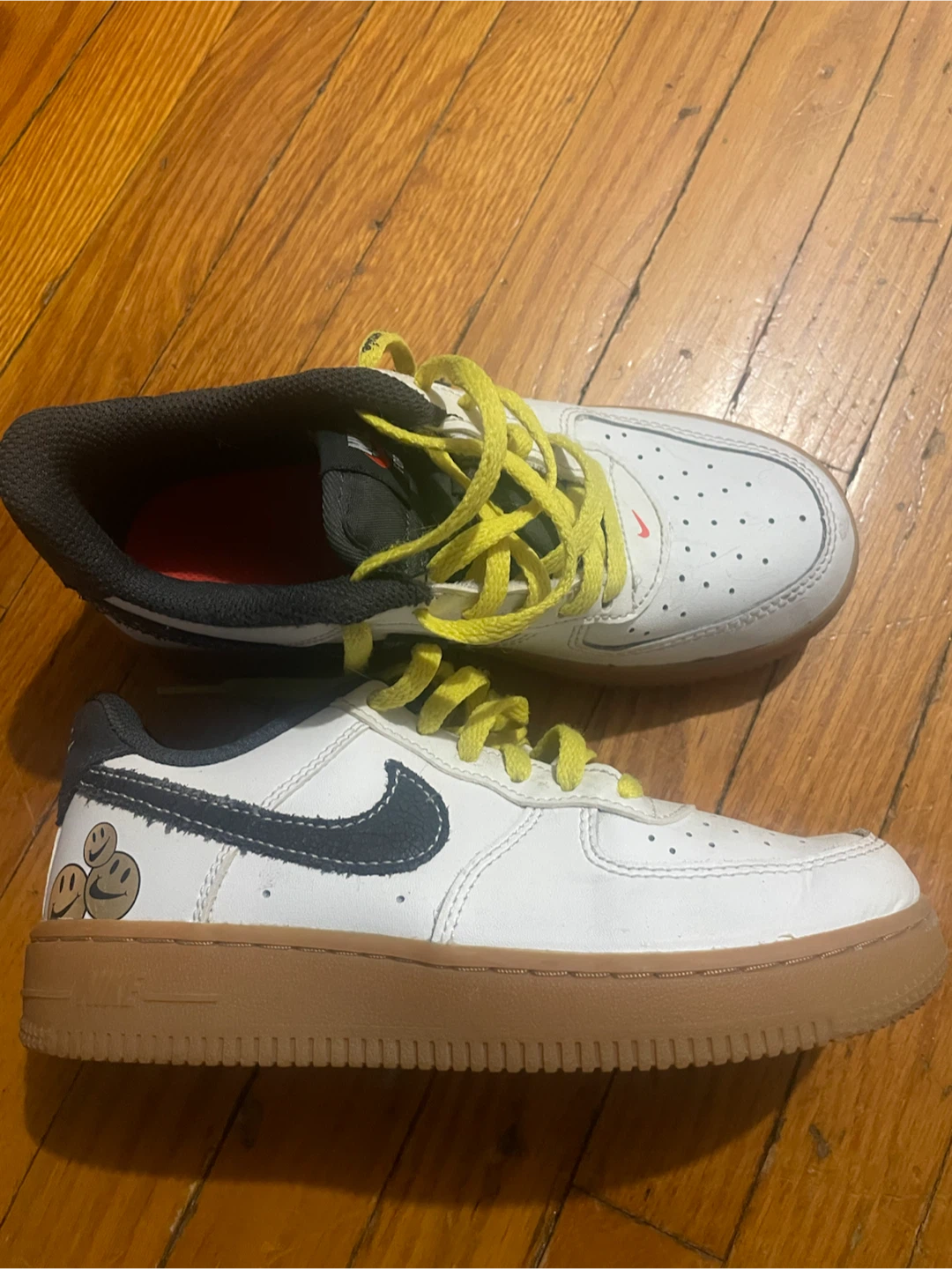 Nike Air Force 1 Low White Gum Sole Smiley Face Sneakers