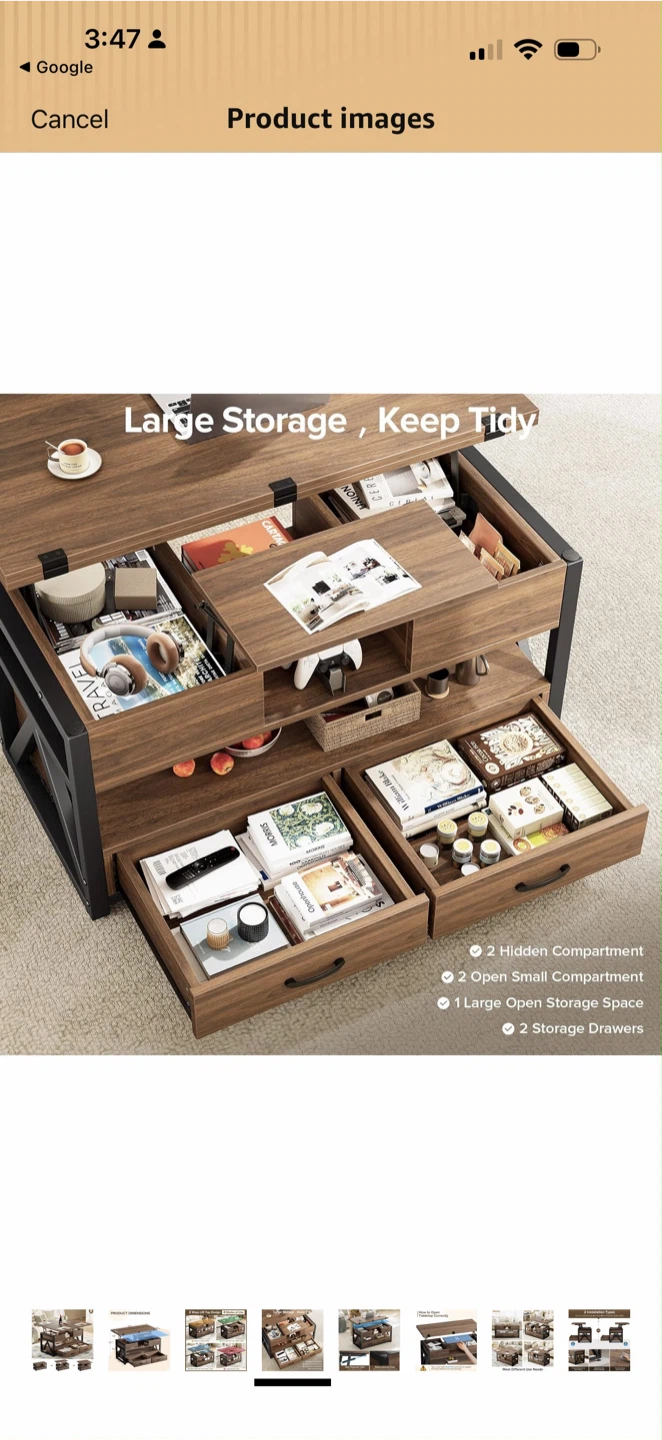 Lift Top Coffee Table with Storage - photo 2