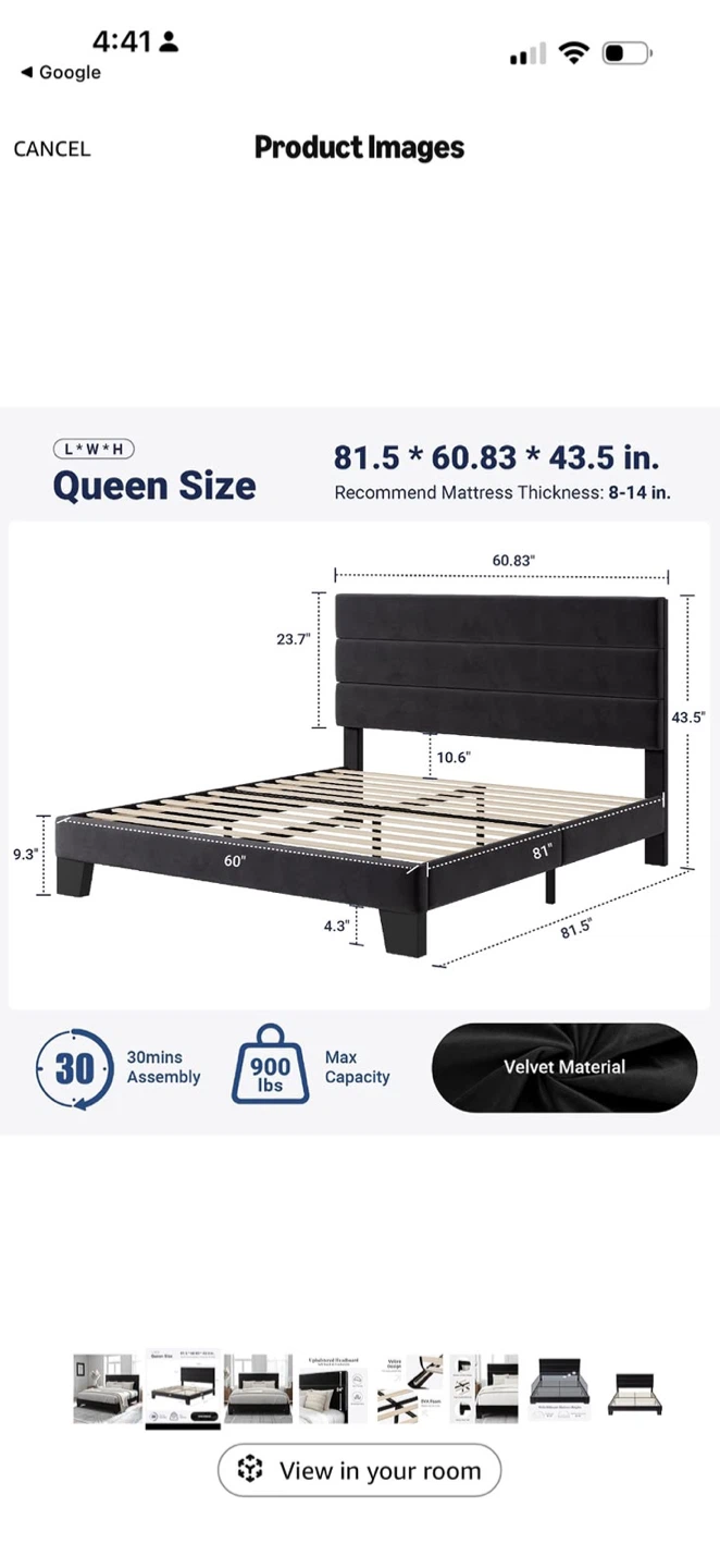 Black Velvet Queen Bed Frame - photo 2