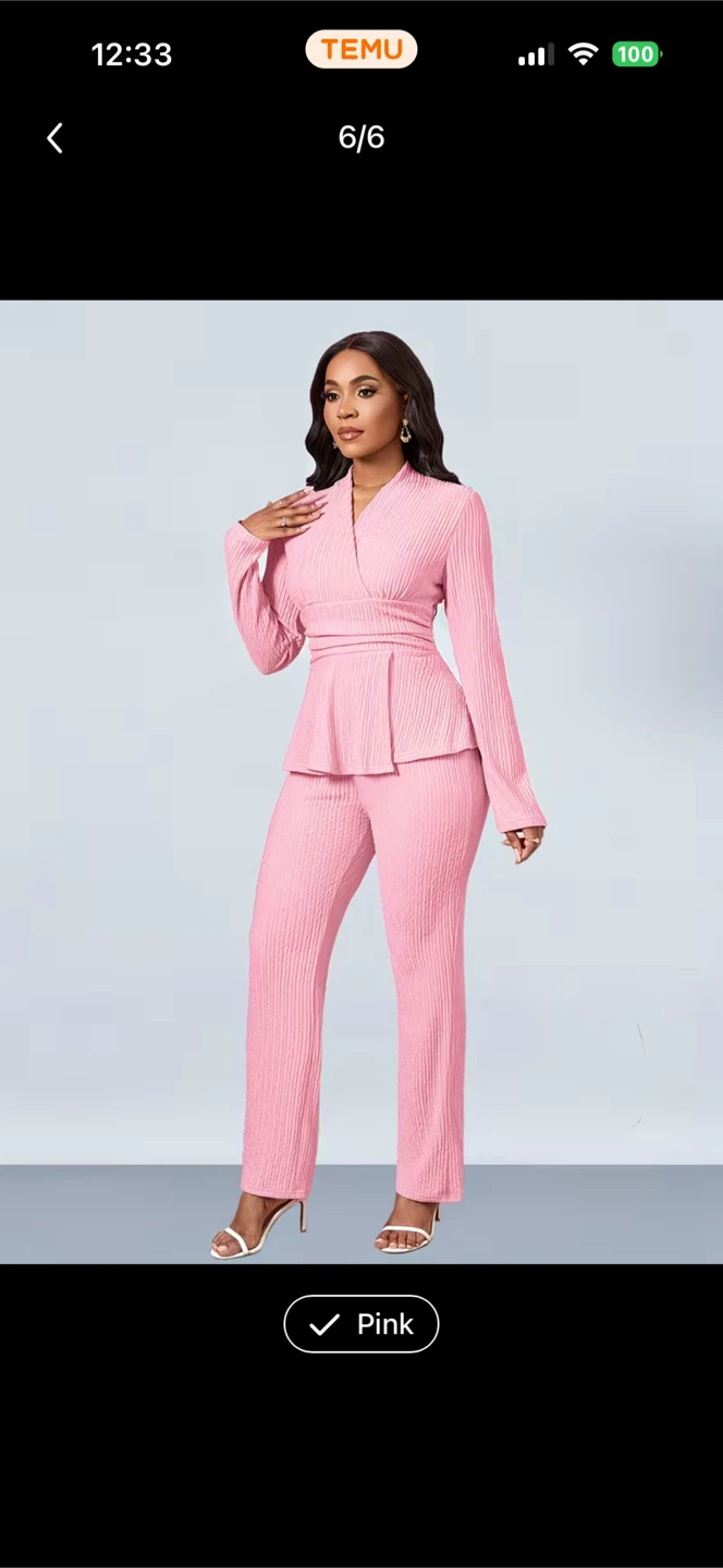 Pink Pleated Peplum Jacket and Pants Set