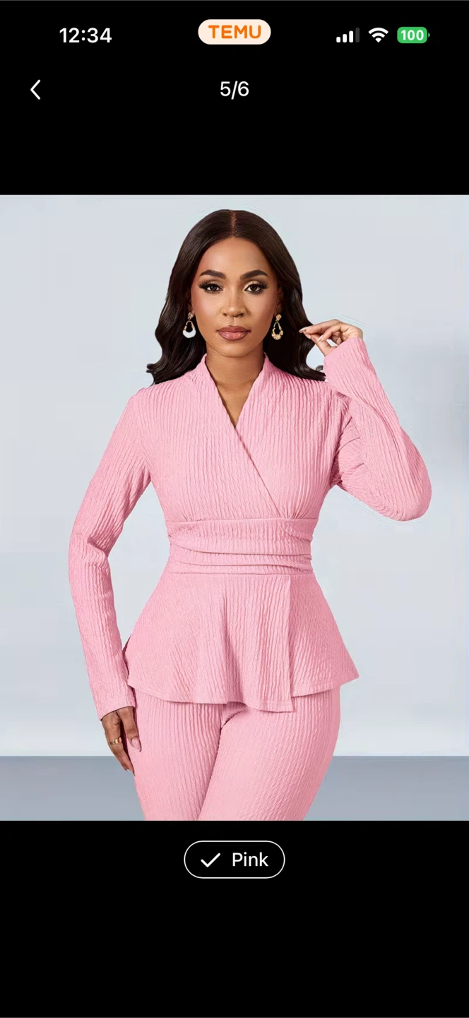 Pink Pleated Peplum Jacket and Pants Set - photo 2