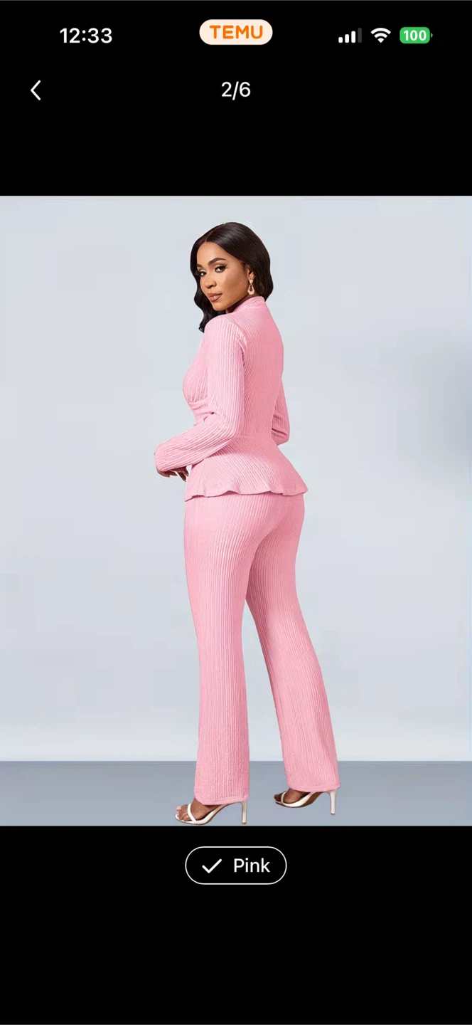 Pink Pleated Peplum Jacket and Pants Set - photo 3
