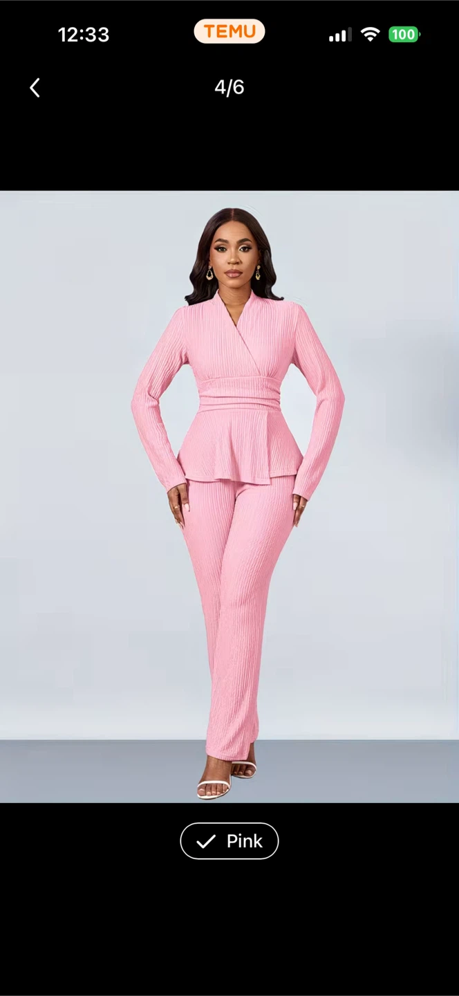 Pink Pleated Peplum Jacket and Pants Set - photo 4
