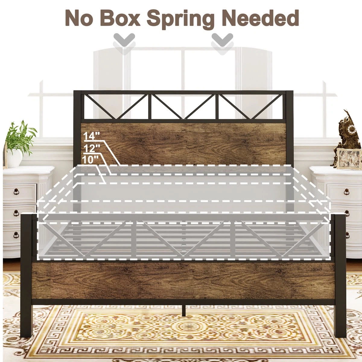 Queen Size Industrial Metal and Wood Bed Frame