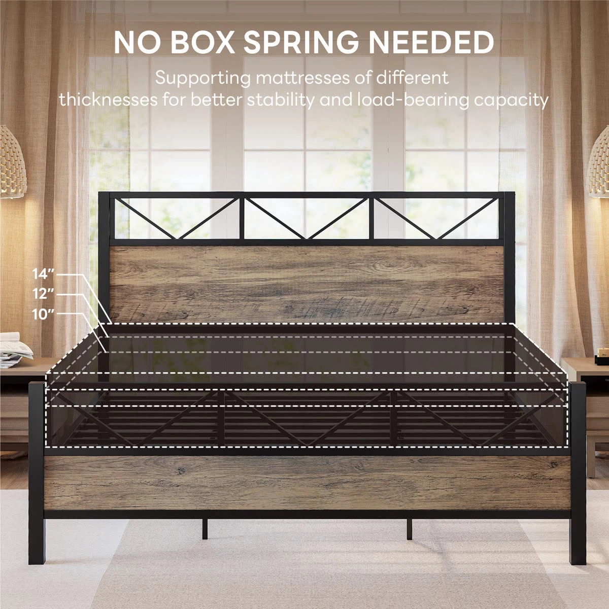 Queen Size Industrial Metal and Wood Bed Frame - photo 4