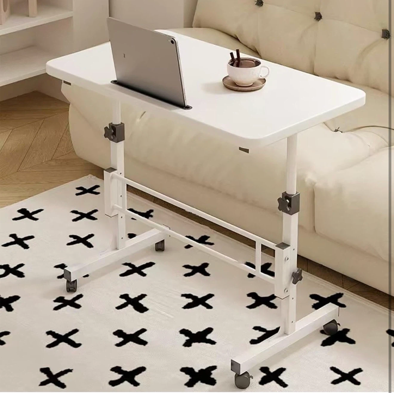 Adjustable Rolling Laptop Table with Tablet Slot