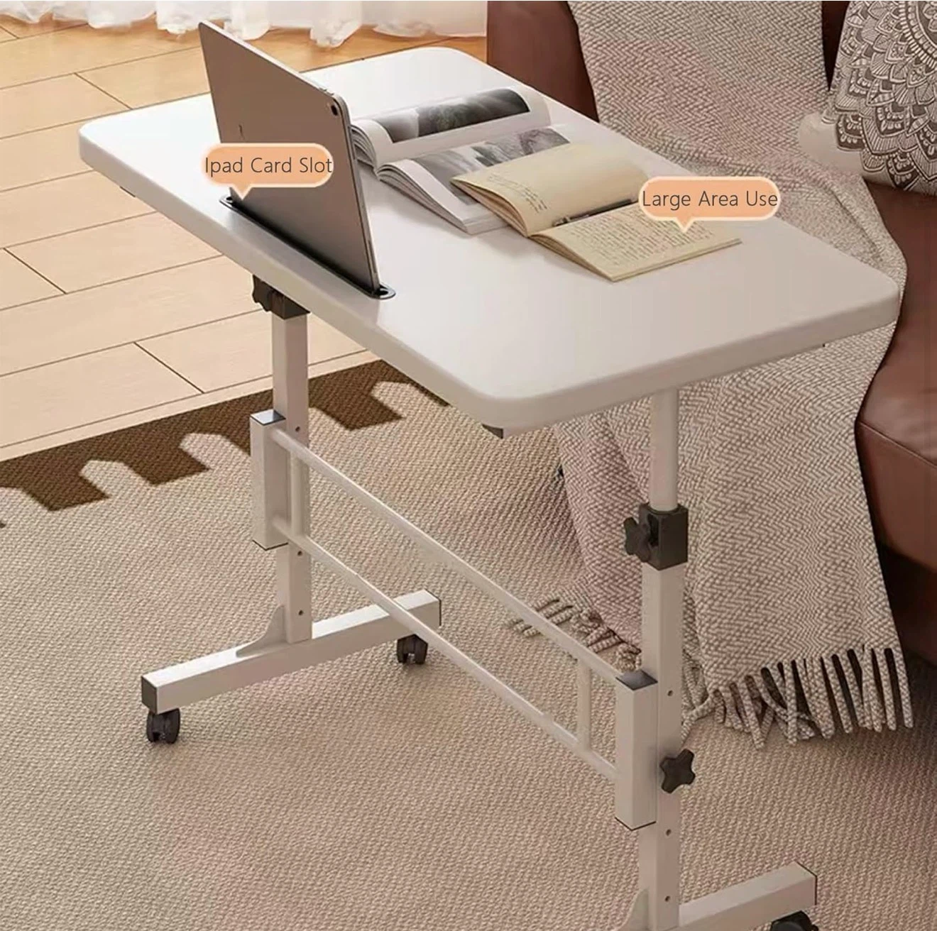 Adjustable Rolling Laptop Table with Tablet Slot - photo 4