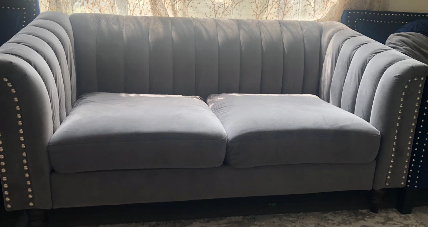 Grey Loveseat Sofa with Studded Details - photo 3