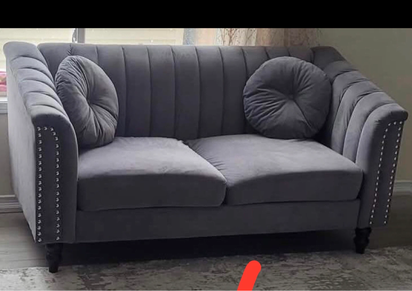 Grey Loveseat Sofa with Studded Details