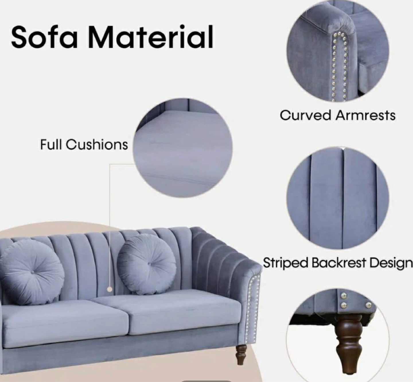 Grey Loveseat Sofa with Studded Details - photo 2