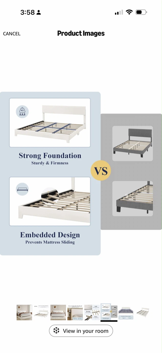 White Queen Platform Bed Frame with Adjustable Headboard - photo 3