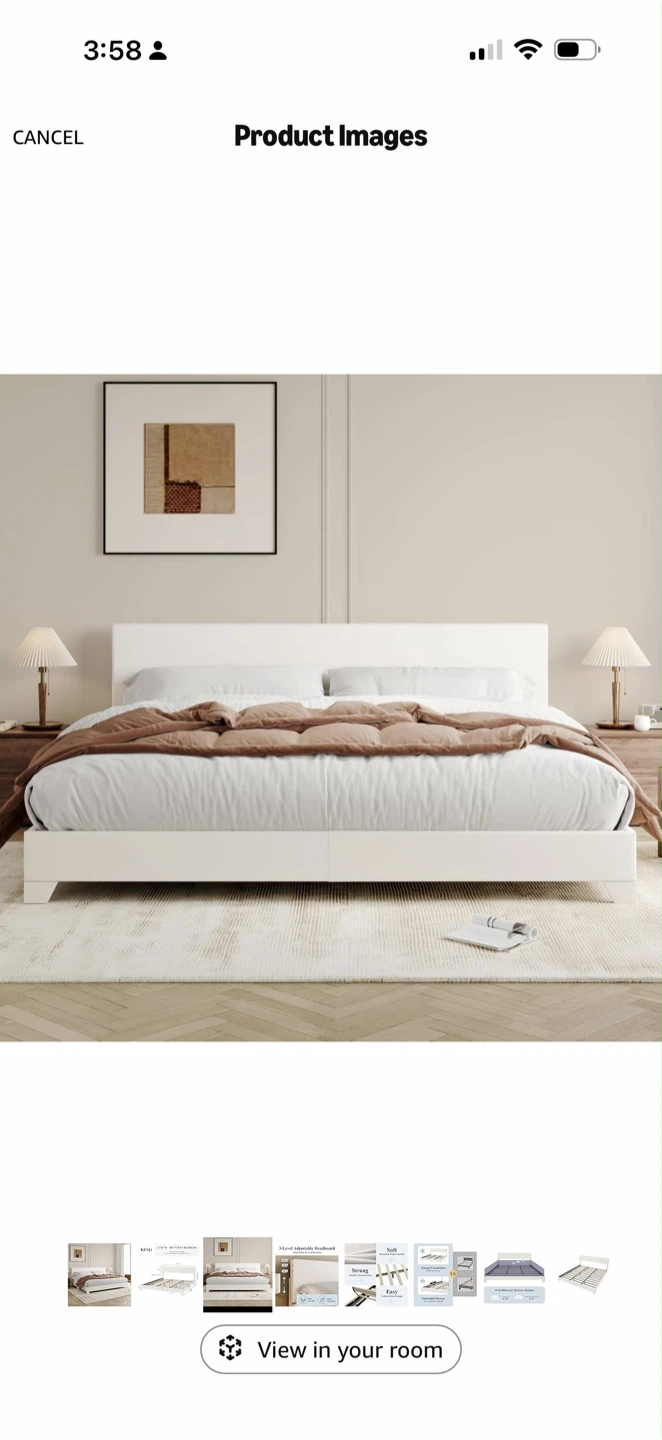 White Queen Platform Bed Frame with Adjustable Headboard - photo 5
