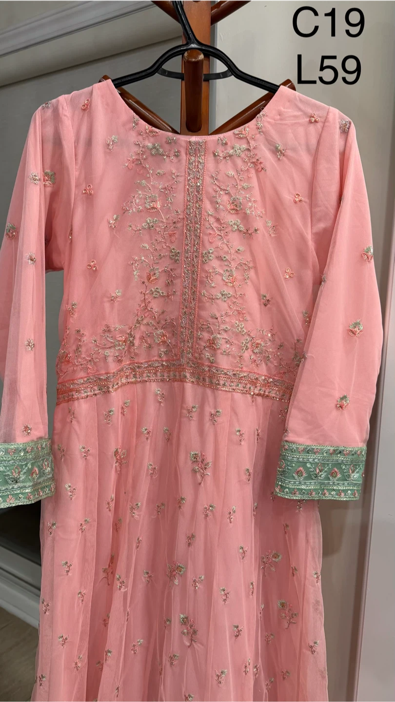 Pink Embroidered Maxi Dress with Dupatta and Pants - photo 3