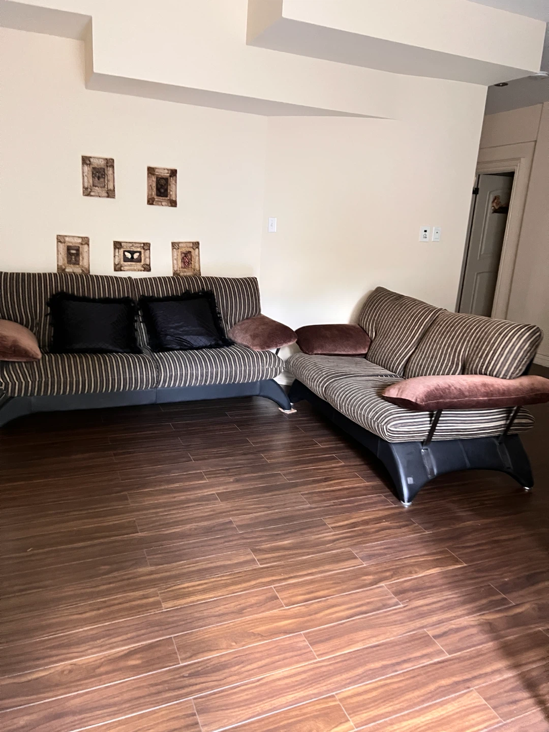 Striped Loveseat Sofa with Pillows