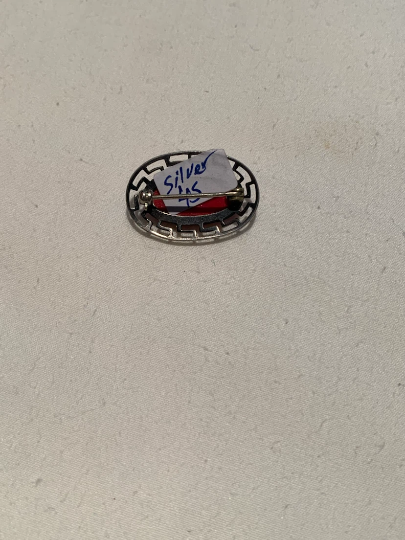 Silver Oval Brooch with Red Stone - photo 2