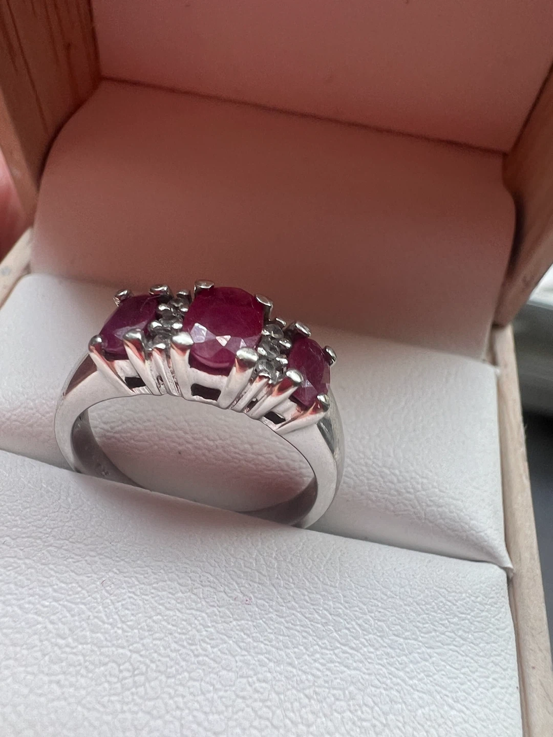 10K White Gold Ruby and Diamond Ring