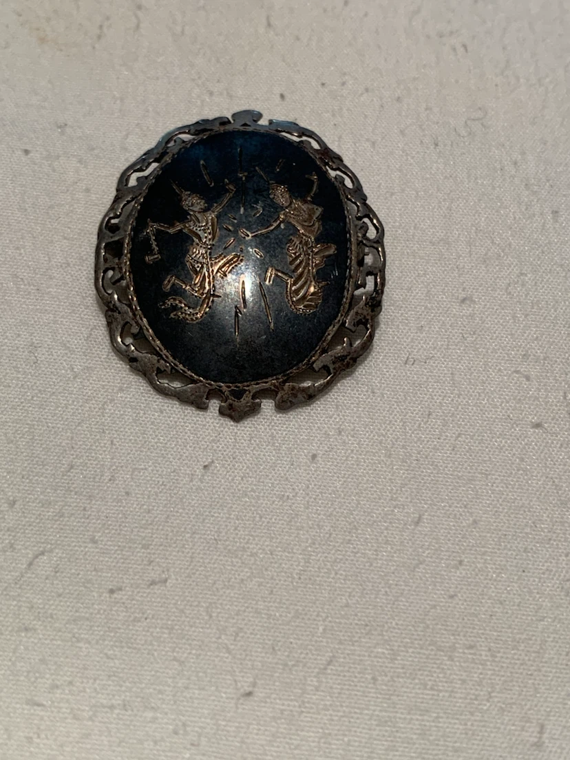 Vintage Silver Brooch with Dancing Figures
