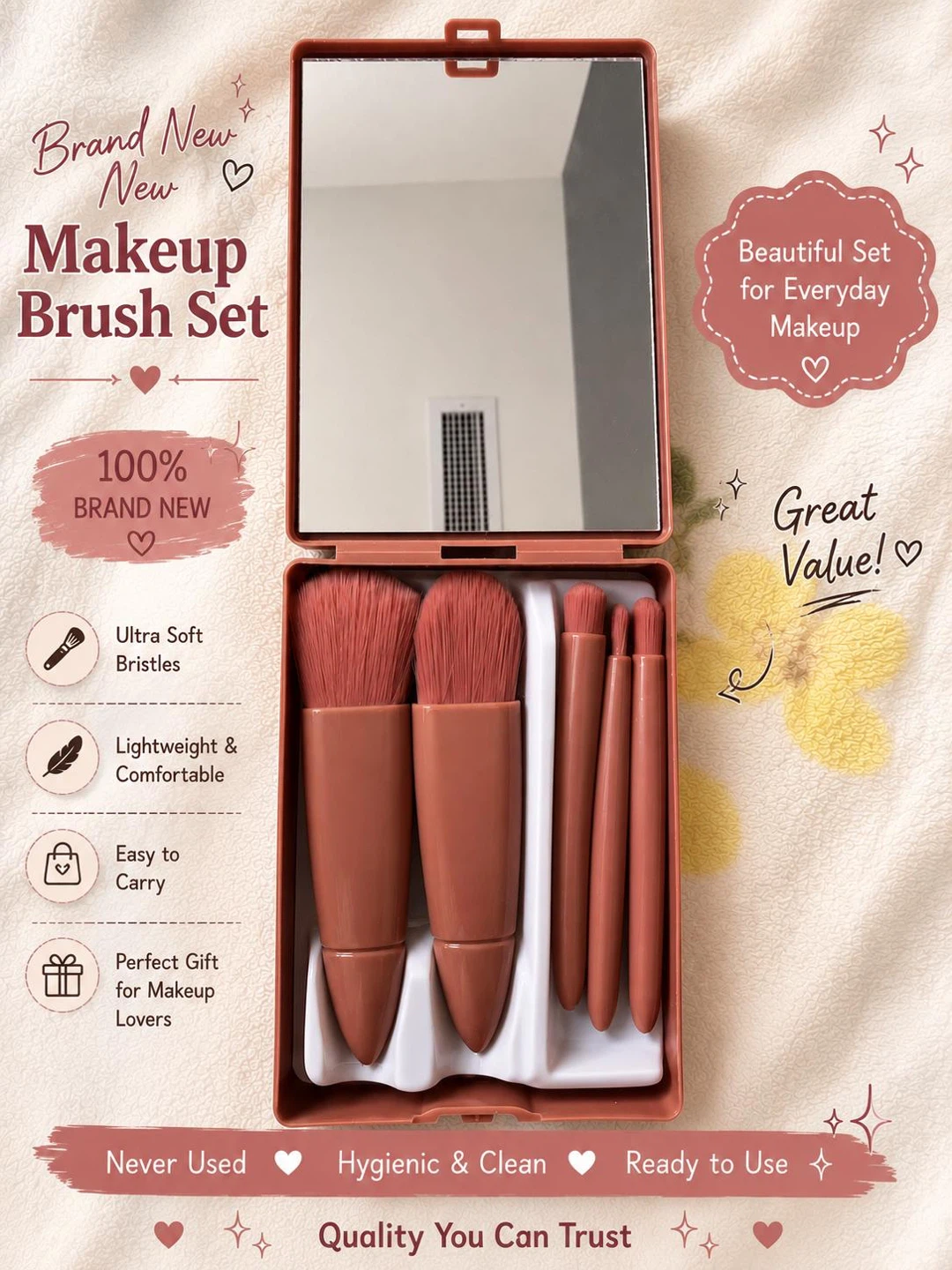 Brand New Makeup Brush Set with Mirror