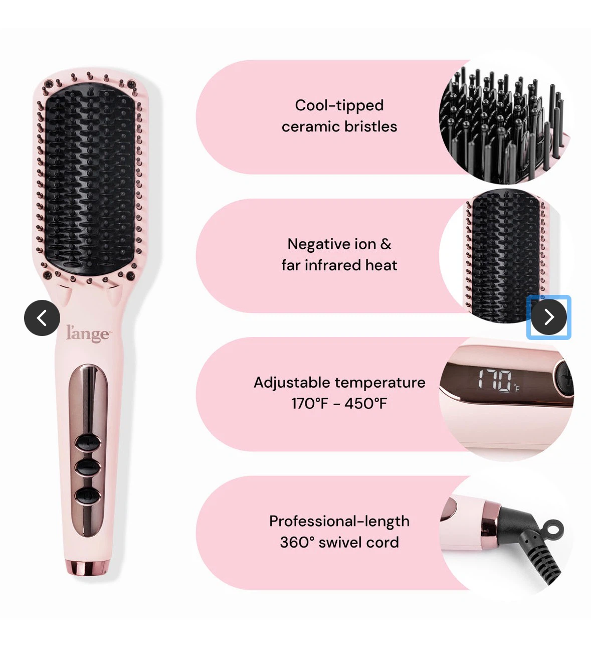 L'Ange Le Vite Ceramic Straightening Brush (Blush Pink) - photo 2