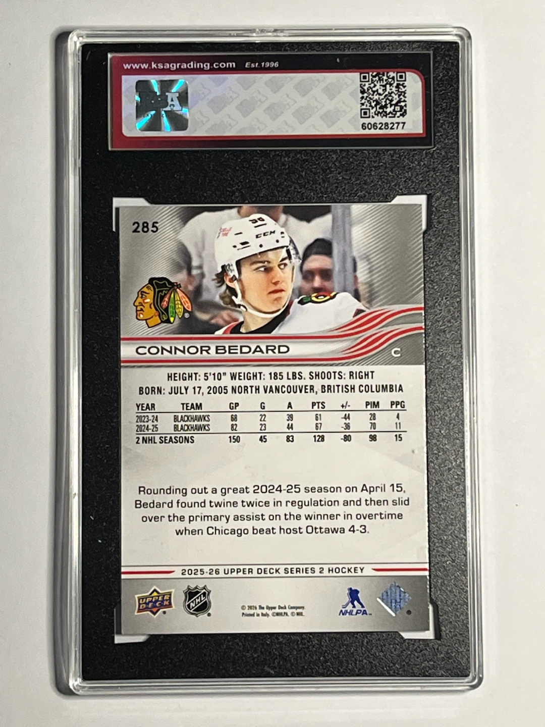 2025-26 Upper Deck Connor Bedard #285 Hockey Card - GEM MINT 10 - photo 2