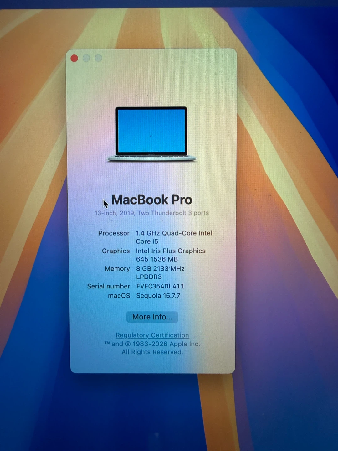 MacBook Pro 13 inch 2019 8GB RAM 128GB SSD - photo 2