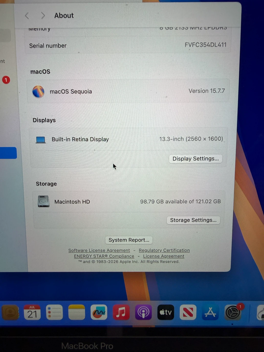 MacBook Pro 13 inch 2019 8GB RAM 128GB SSD - photo 3