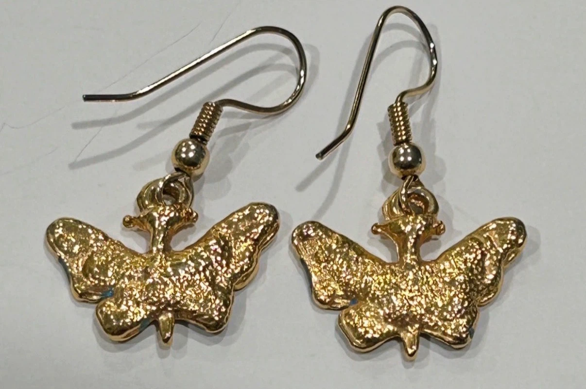 Gold Tone Butterfly Drop Earrings with Blue Wings - photo 2