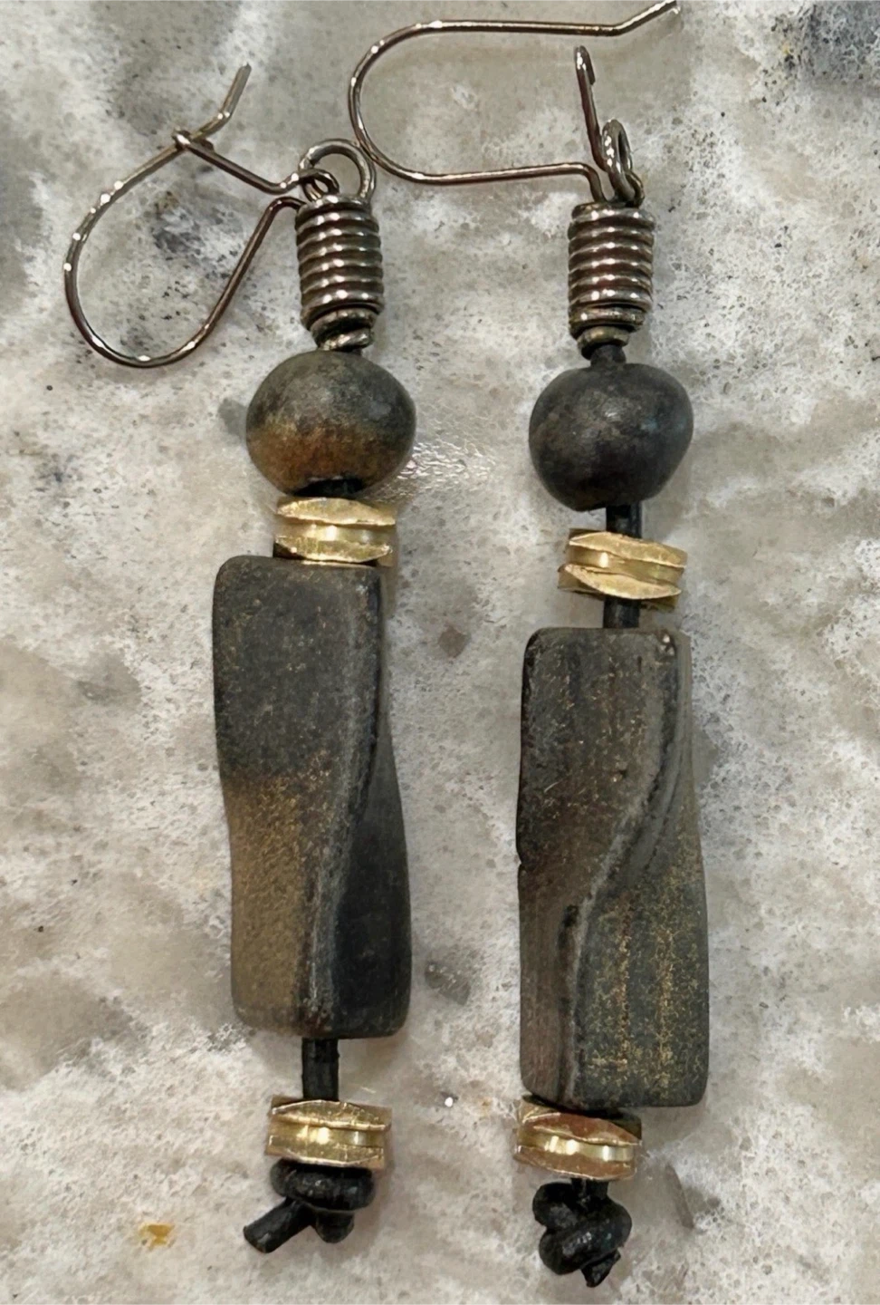 Boho Wood/Stone Like & Brass Beads, Necklace/Earrings Set - photo 4