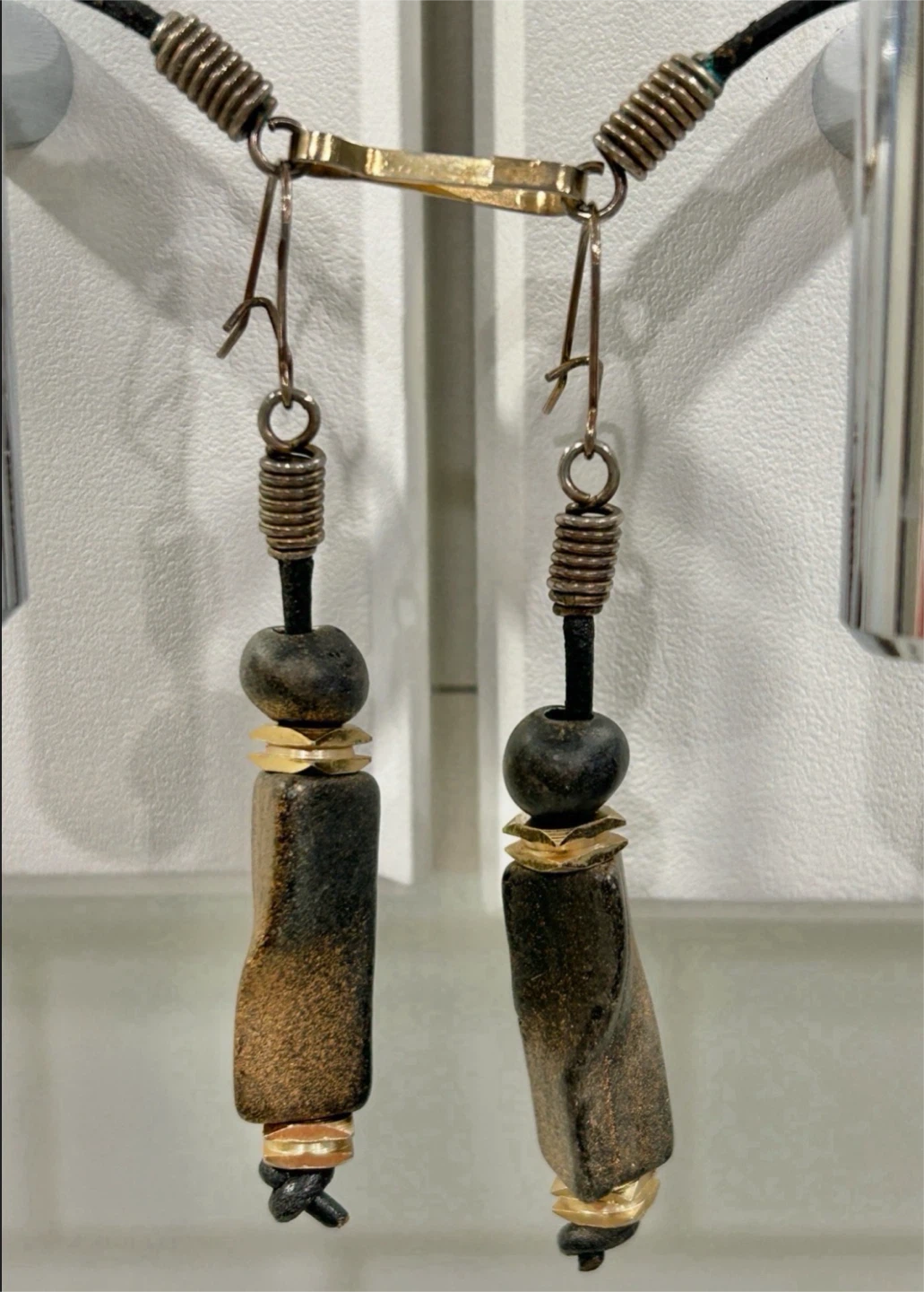 Boho Wood/Stone Like & Brass Beads, Necklace/Earrings Set - photo 5