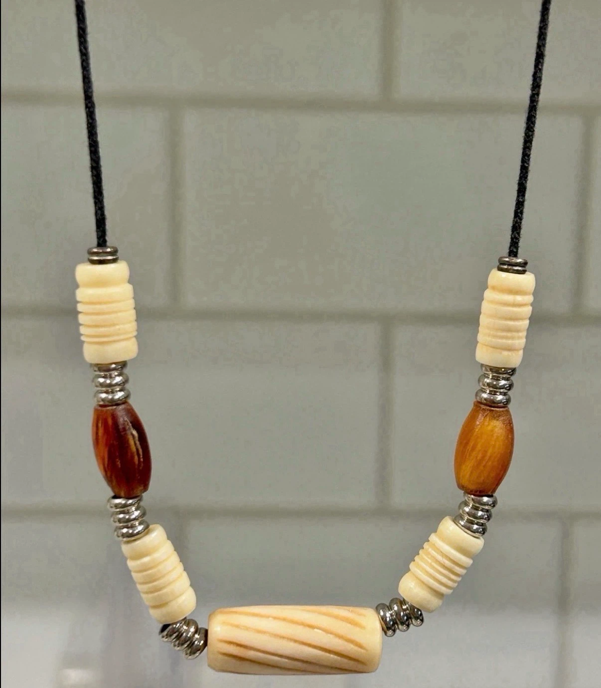 Vintage Style Beaded Brown Cream Enamel Necklace/Earring Set - photo 3