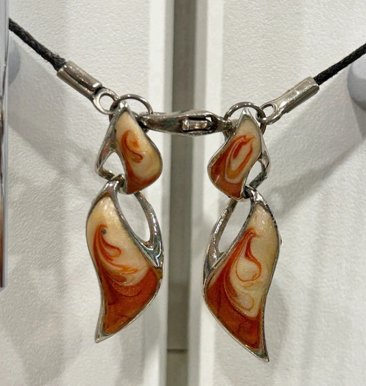 Vintage Style Beaded Brown Cream Enamel Necklace/Earring Set - photo 5