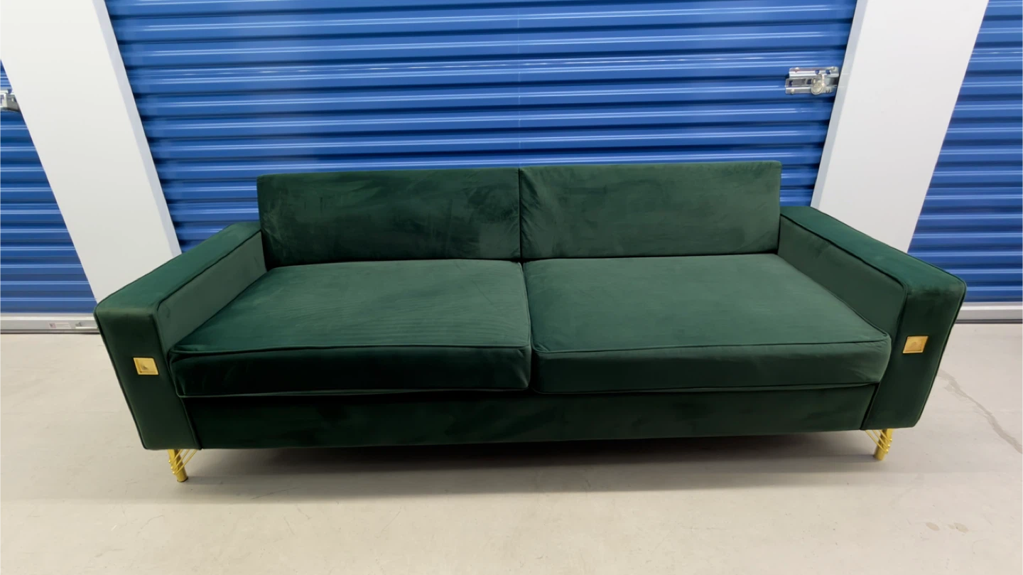 Luxury Emerald Green Velvet Sofa With Gold Accents