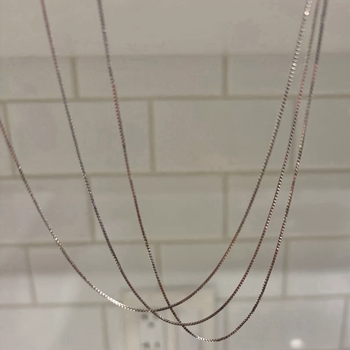 925 Italy(Stamp)Sterling Silver 3 Strand/Layered Chain Necklace