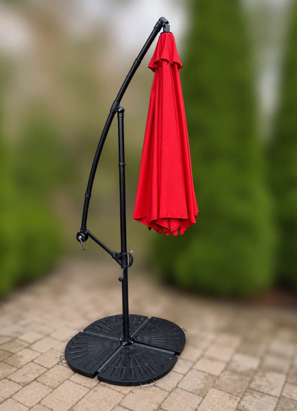 Red Cantilever Patio Umbrella with Base