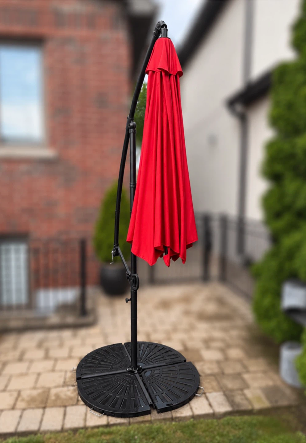 Red Cantilever Patio Umbrella with Base - photo 2