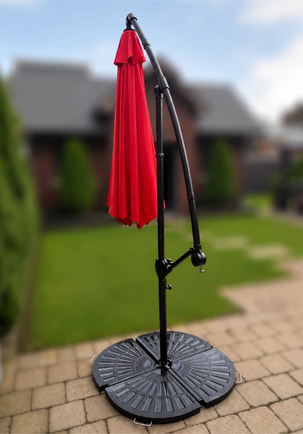 Red Cantilever Patio Umbrella with Base - photo 3