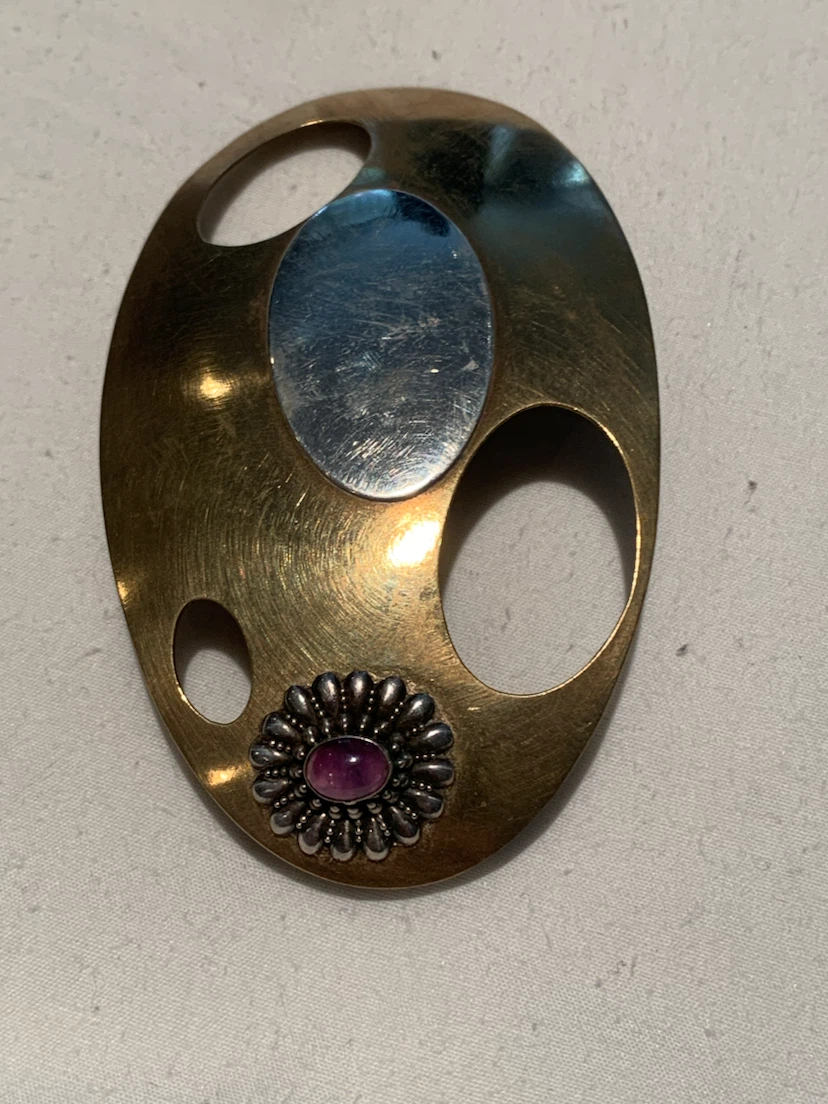 Oval Brooch with Purple Stone Accent