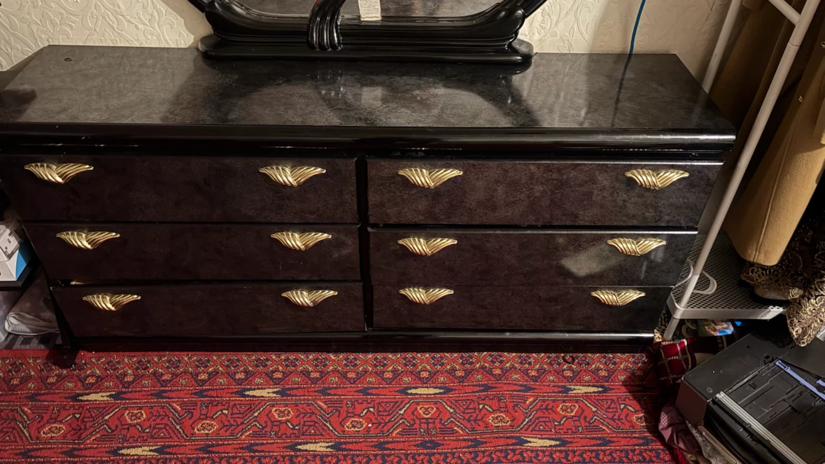 Black Dresser with Gold Accents