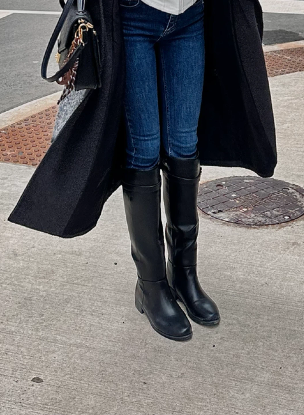 Black Faux Leather Knee-High Boots with Buckle Detail - photo 3