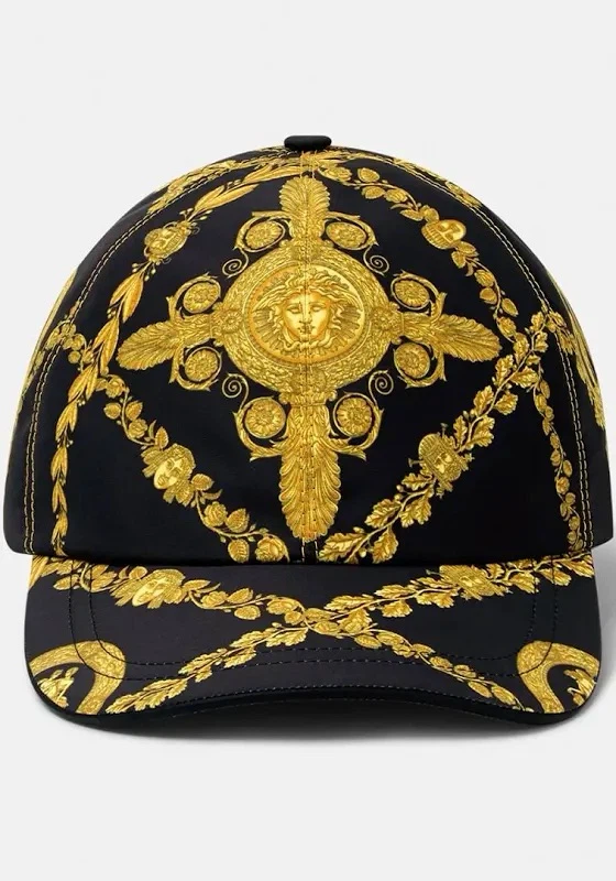 Versace Black Gold Medusa Print Baseball Cap