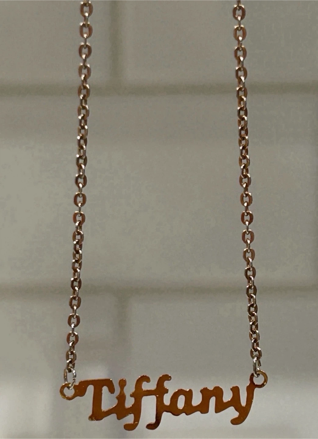 Gold Tone ‘Tiffany’ Name Necklace Pendant” (SN Stamp)