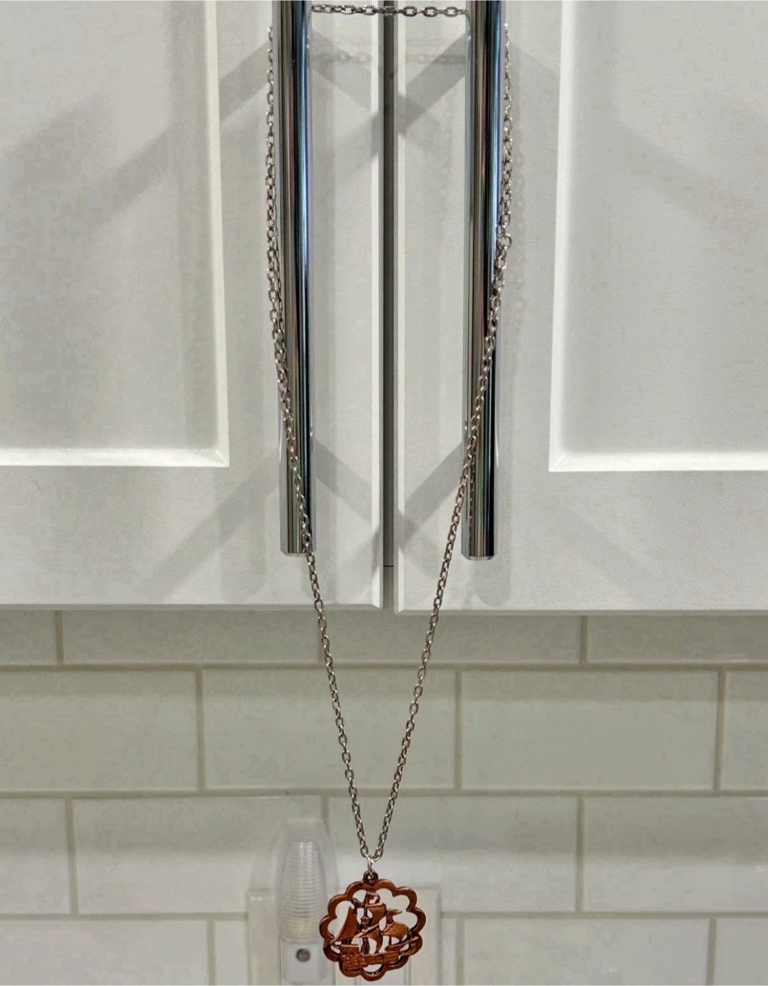 Vintage Copper Tone Nautical Ship Pendant Necklace - photo 2