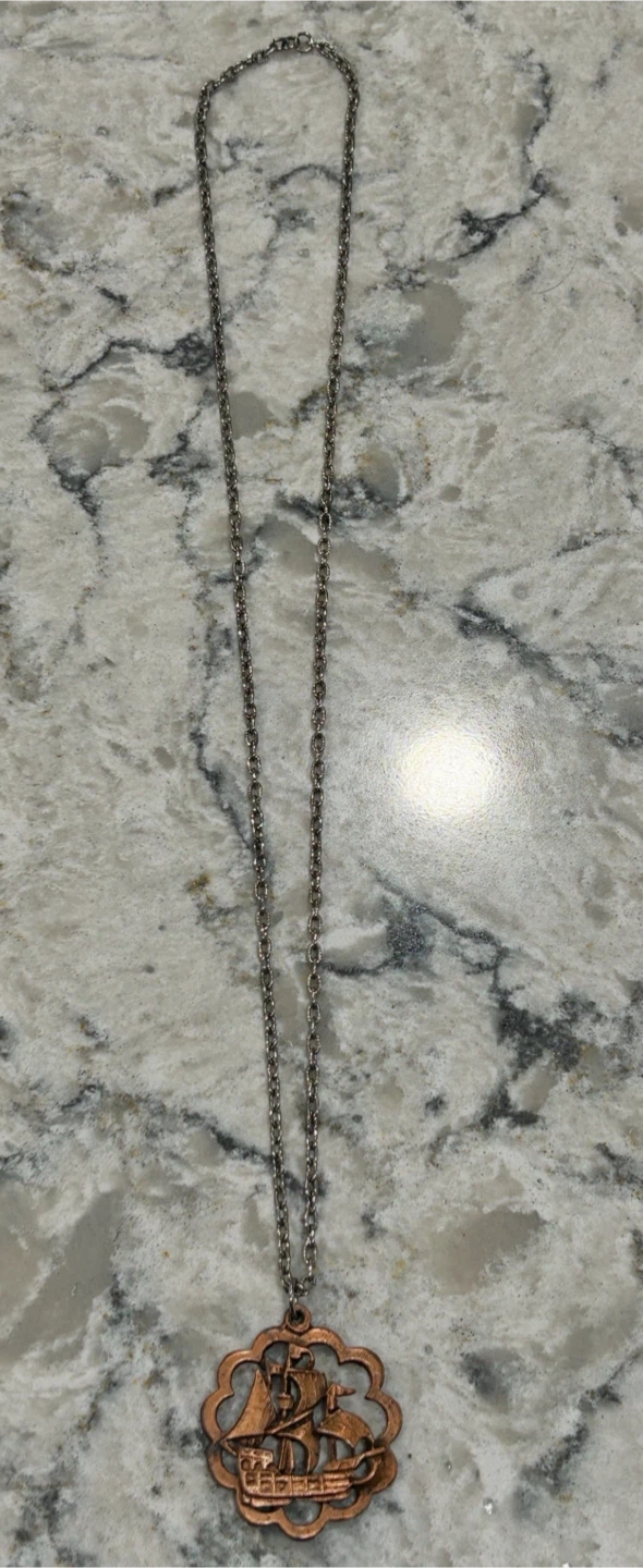 Vintage Copper Tone Nautical Ship Pendant Necklace - photo 3