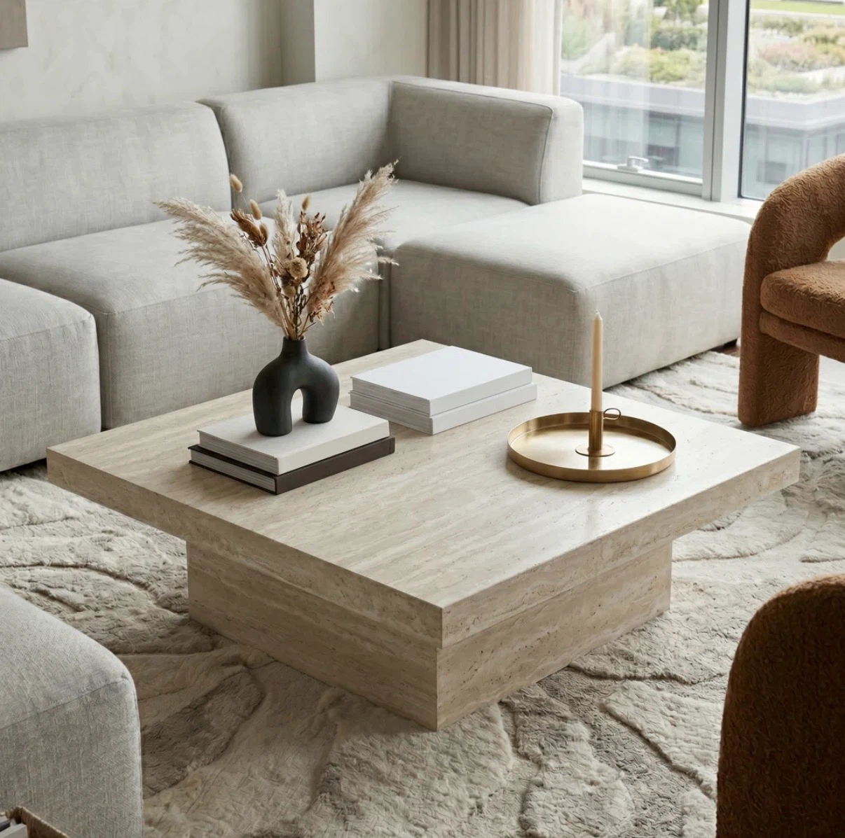 Travertine-look Coffee Table
